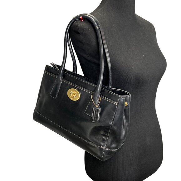Coach Madeline Bag Satchel 11553 Black Leather Double Handles Purse Handbag - Picture 1 of 10